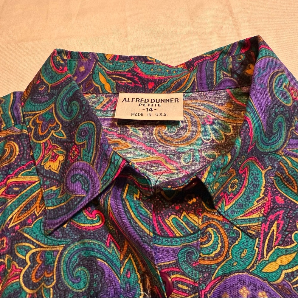 Alfred Dunner Vintage Women's Vibrant Purple Paisley Shirt Skirt Set Size